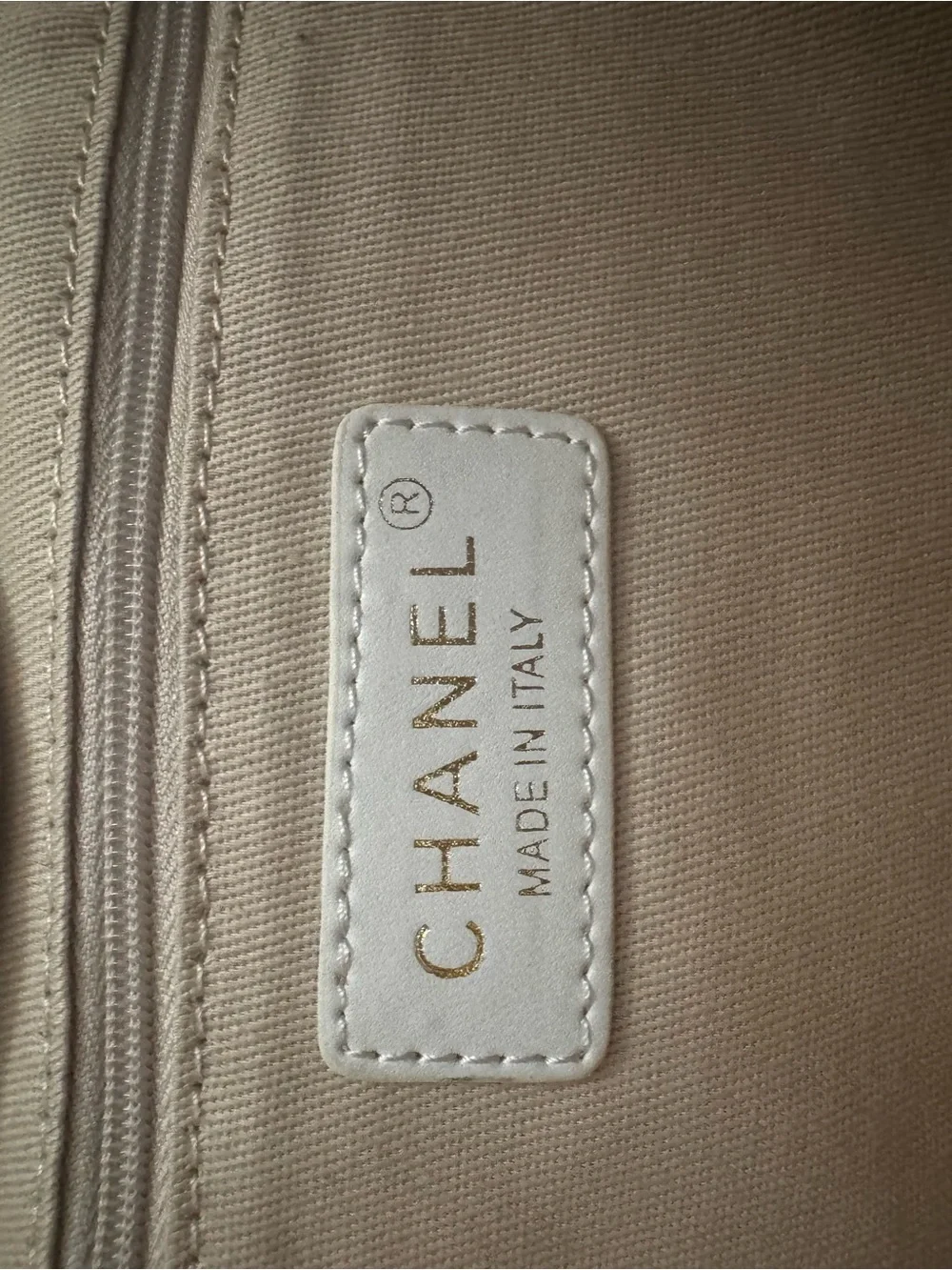 CHANEL Ivory and Gold Logo Canvas Shopper Tote